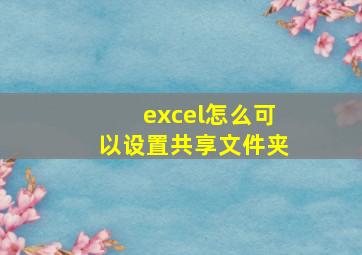 excel怎么可以设置共享文件夹