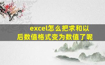 excel怎么把求和以后数值格式变为数值了呢