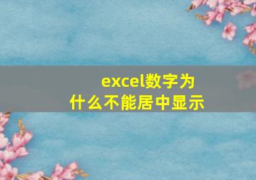 excel数字为什么不能居中显示