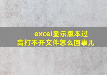 excel显示版本过高打不开文件怎么回事儿