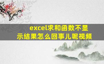 excel求和函数不显示结果怎么回事儿呢视频