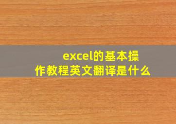 excel的基本操作教程英文翻译是什么