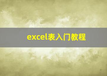 excel表入门教程