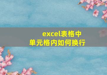 excel表格中单元格内如何换行