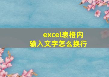 excel表格内输入文字怎么换行