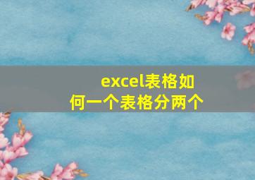 excel表格如何一个表格分两个