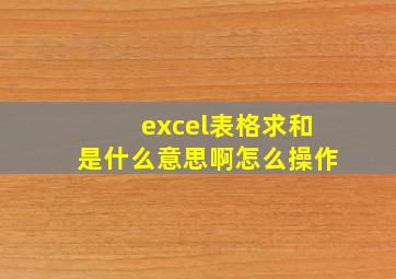 excel表格求和是什么意思啊怎么操作