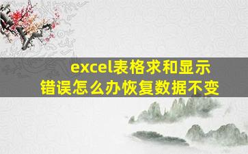 excel表格求和显示错误怎么办恢复数据不变