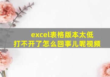 excel表格版本太低打不开了怎么回事儿呢视频