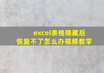 excel表格隐藏后恢复不了怎么办视频教学