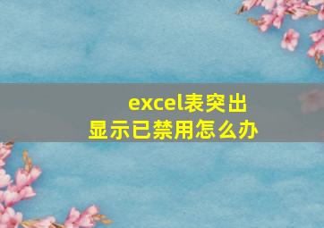 excel表突出显示已禁用怎么办