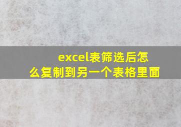 excel表筛选后怎么复制到另一个表格里面