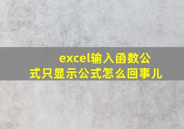 excel输入函数公式只显示公式怎么回事儿