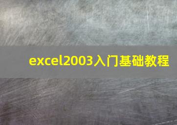 excel2003入门基础教程