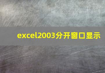 excel2003分开窗口显示