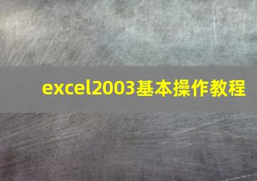 excel2003基本操作教程