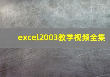 excel2003教学视频全集