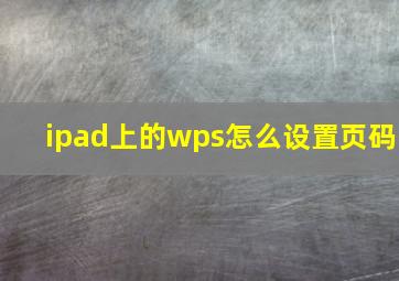 ipad上的wps怎么设置页码