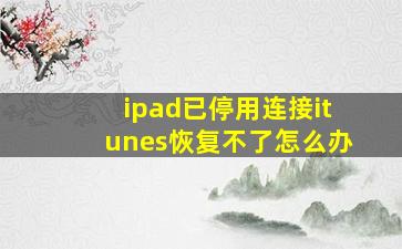 ipad已停用连接itunes恢复不了怎么办