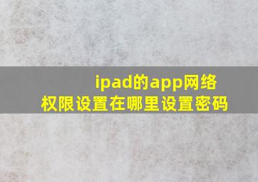 ipad的app网络权限设置在哪里设置密码