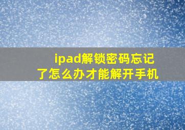 ipad解锁密码忘记了怎么办才能解开手机