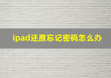 ipad还原忘记密码怎么办