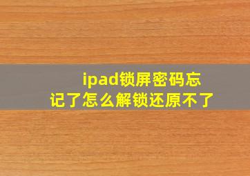 ipad锁屏密码忘记了怎么解锁还原不了