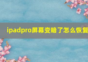 ipadpro屏幕变暗了怎么恢复