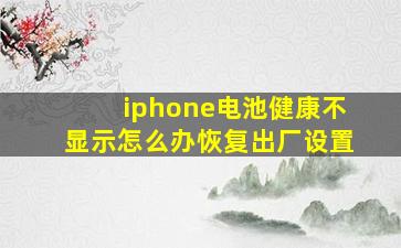 iphone电池健康不显示怎么办恢复出厂设置