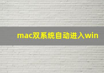 mac双系统自动进入win