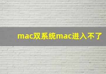 mac双系统mac进入不了