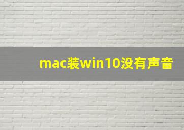 mac装win10没有声音