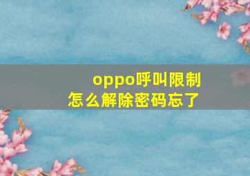 oppo呼叫限制怎么解除密码忘了