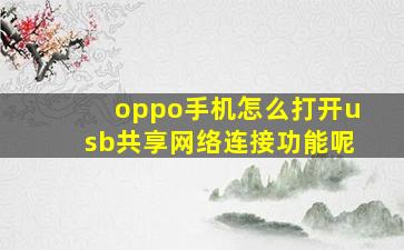 oppo手机怎么打开usb共享网络连接功能呢