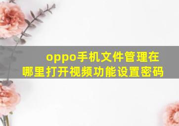 oppo手机文件管理在哪里打开视频功能设置密码