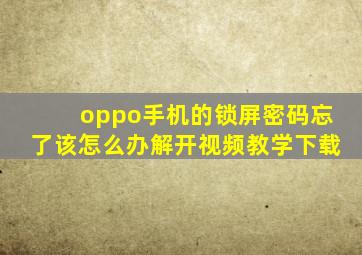 oppo手机的锁屏密码忘了该怎么办解开视频教学下载