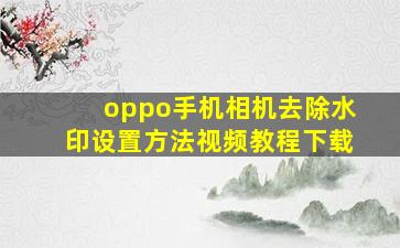 oppo手机相机去除水印设置方法视频教程下载