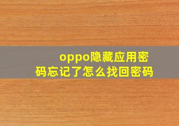 oppo隐藏应用密码忘记了怎么找回密码