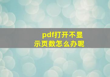 pdf打开不显示页数怎么办呢