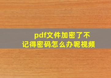 pdf文件加密了不记得密码怎么办呢视频