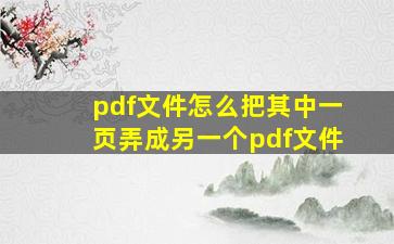 pdf文件怎么把其中一页弄成另一个pdf文件