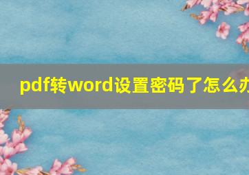 pdf转word设置密码了怎么办