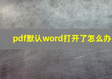 pdf默认word打开了怎么办