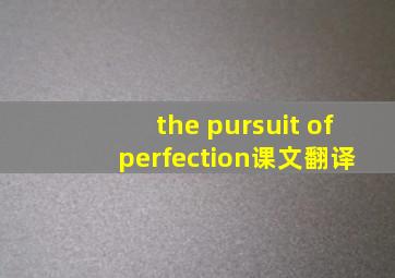 the pursuit of perfection课文翻译