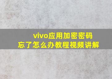 vivo应用加密密码忘了怎么办教程视频讲解