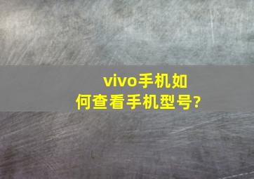 vivo手机如何查看手机型号?