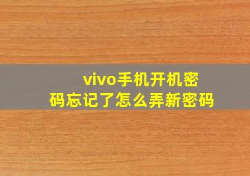 vivo手机开机密码忘记了怎么弄新密码