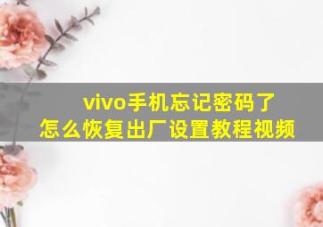 vivo手机忘记密码了怎么恢复出厂设置教程视频