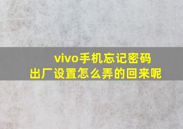 vivo手机忘记密码出厂设置怎么弄的回来呢