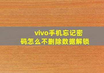 vivo手机忘记密码怎么不删除数据解锁